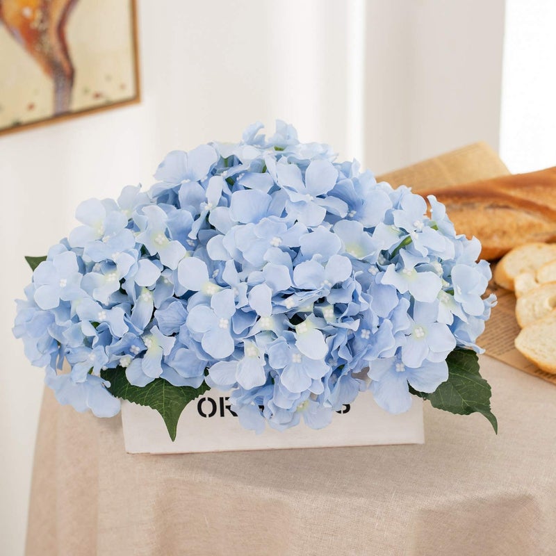Exoment Silk Hydrangea Heads with Stems,Blue Artificial Flower Heads DIY Wedding Centerpiece Home Party Baby Shower Decor (Blue, 10) - Image 3